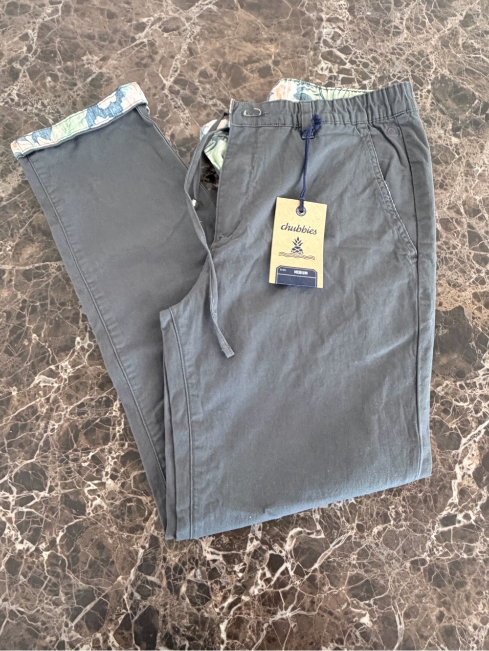 Chubbies Men's Slate Gray Drawstring Chinos with Patterned Cuff